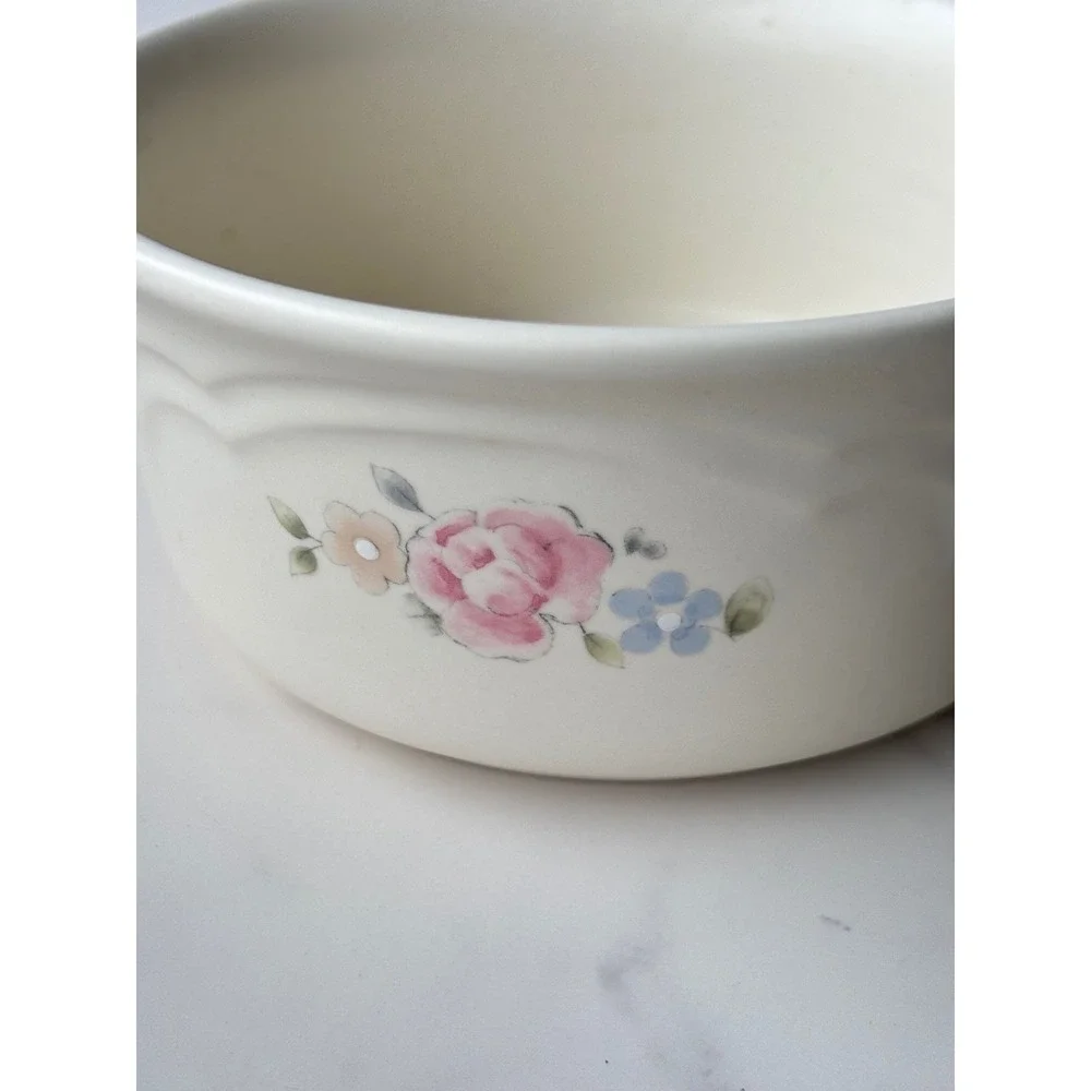 Pfaltzgraff Tea Rose Kitty Cat Pet Bowl Stoneware Floral USA Made
